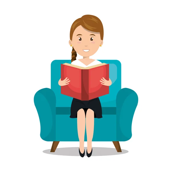 Kadın okuma ders kitabı r simgesi — Stok Vektör