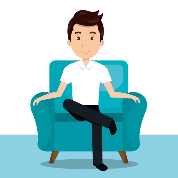 Homme assis sur l'icône du canapé — Image vectorielle