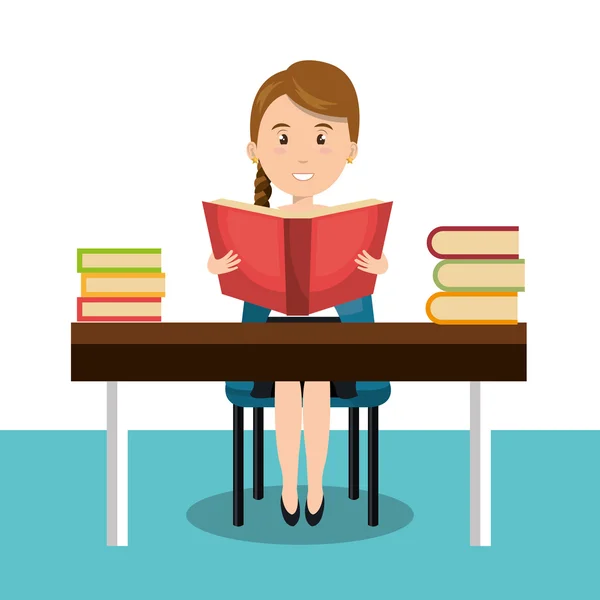 Vrouw lezing leerboek r pictogram — Stockvector
