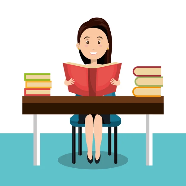 Vrouw lezing leerboek r pictogram — Stockvector