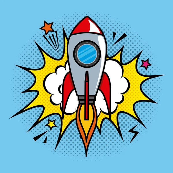 Rocket comic pop art — Stock Vector