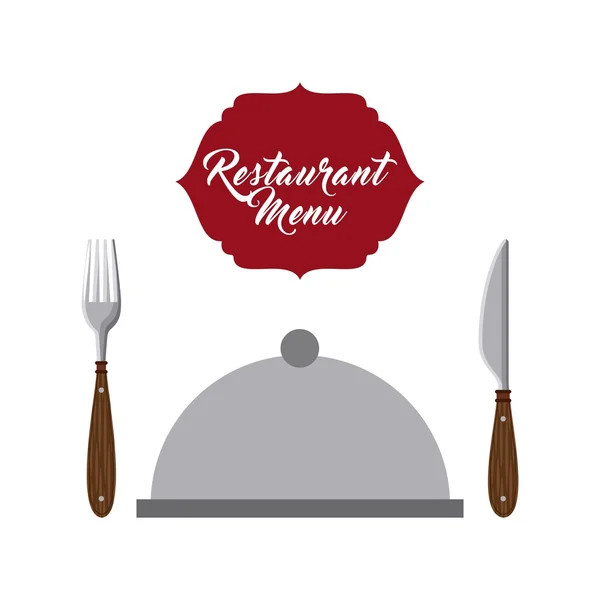 Plateau serveur et menu restaurant couverts — Image vectorielle