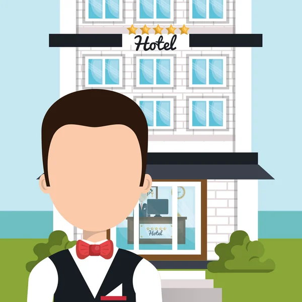 Camarero hotel servicio aislado — Vector de stock