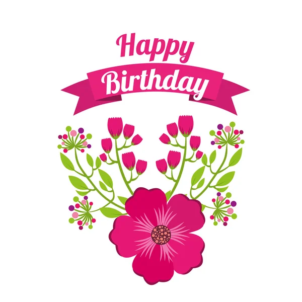 Happy birthday celebration poster floral — Stock Vector