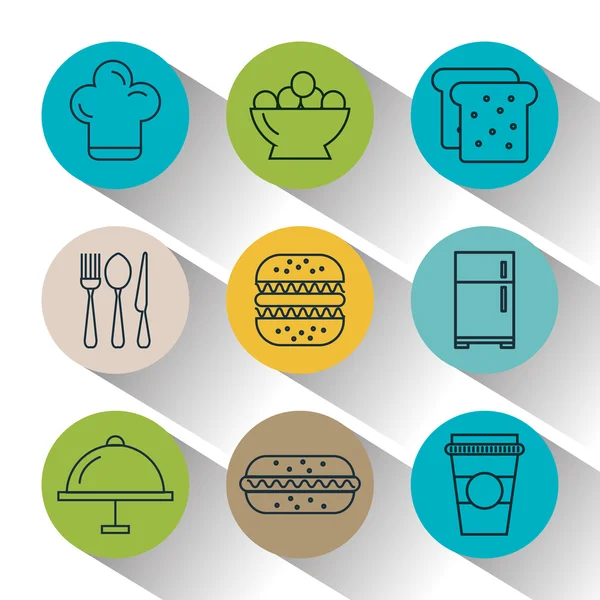 Kuchyňské potřeby a potraviny, samostatný ikony — Stockový vektor