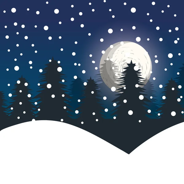 Winter landscape night pines — Stock Vector