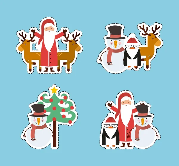 Set figuras feliz feliz tarjeta de Navidad — Vector de stock