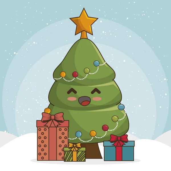 Árbol feliz icono de carácter de Navidad — Vector de stock