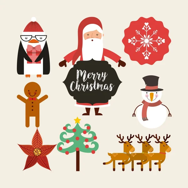 Set figures happy merry christmas card — Stock Vector