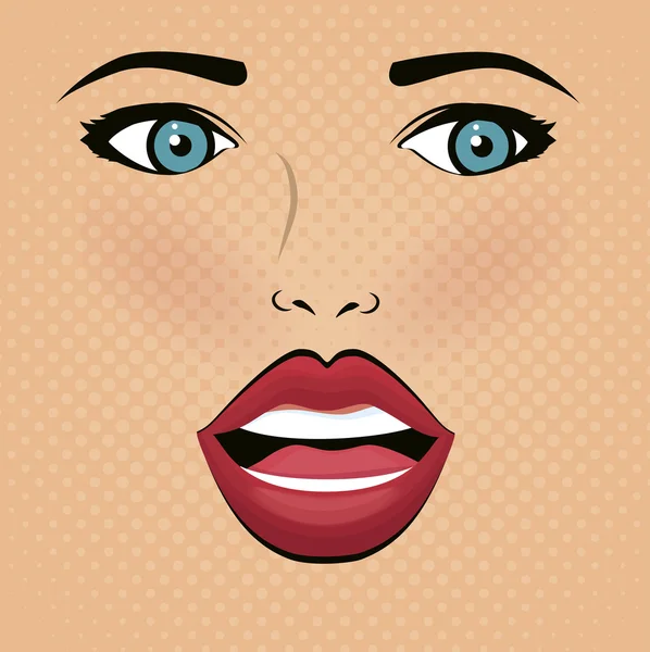 Gezicht lips vrouw popart d — Stockvector