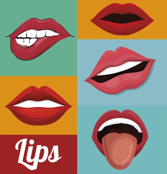 Set lips female d icons — Stock Vector