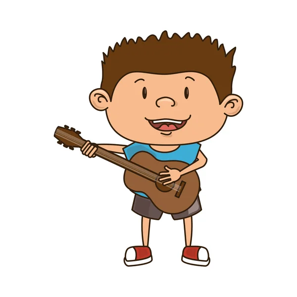 Fiú gyerek játék gitár rajzfilm — Stock Vector