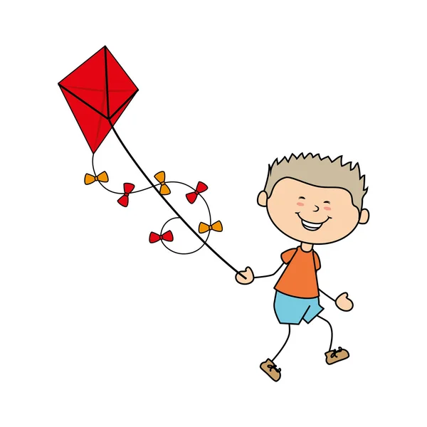 男孩卡通风筝快乐隔震的设计 — 图库矢量图片