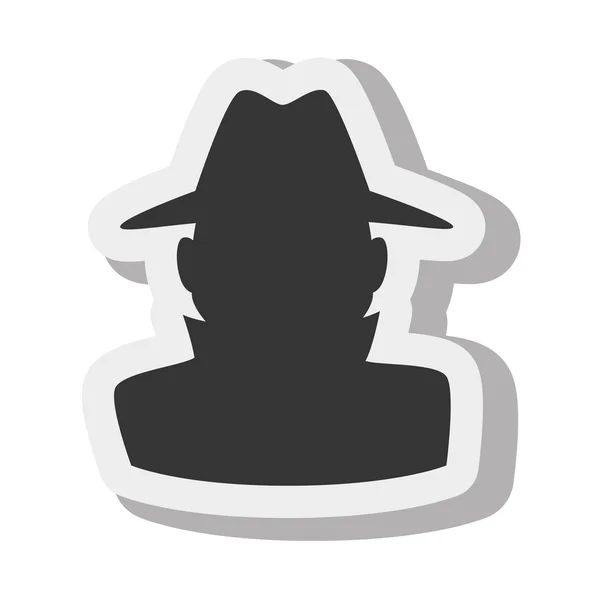 Silueta hombre sombrero detective espía aislado — Vector de stock