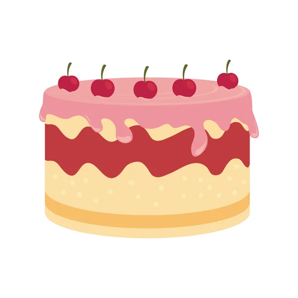 Pastel de cumpleaños postre velas cereza aislada — Vector de stock