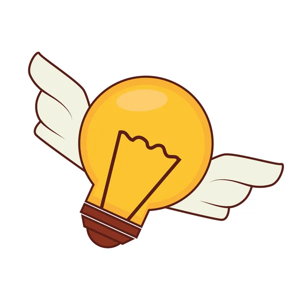 Bombilla con alas idea de luz diseño creativo — Vector de stock