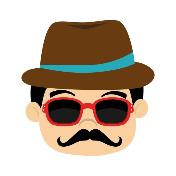 Homme chapeau hipster moustache isolé — Image vectorielle