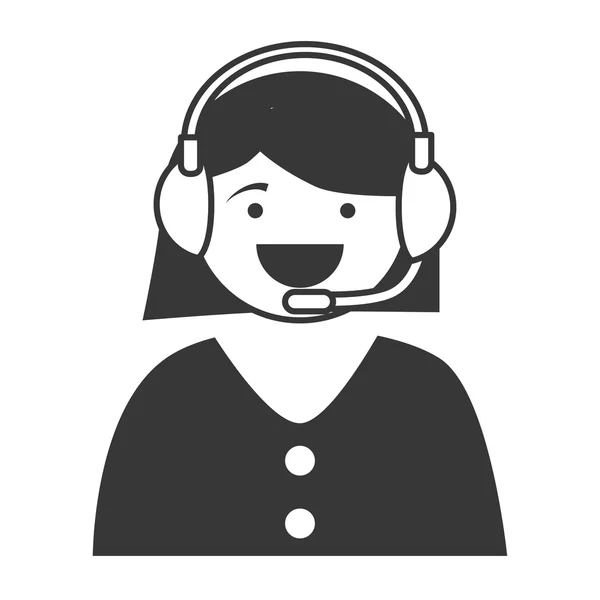 Silhueta desenho animado mulher call center serviço isolado — Vetor de Stock