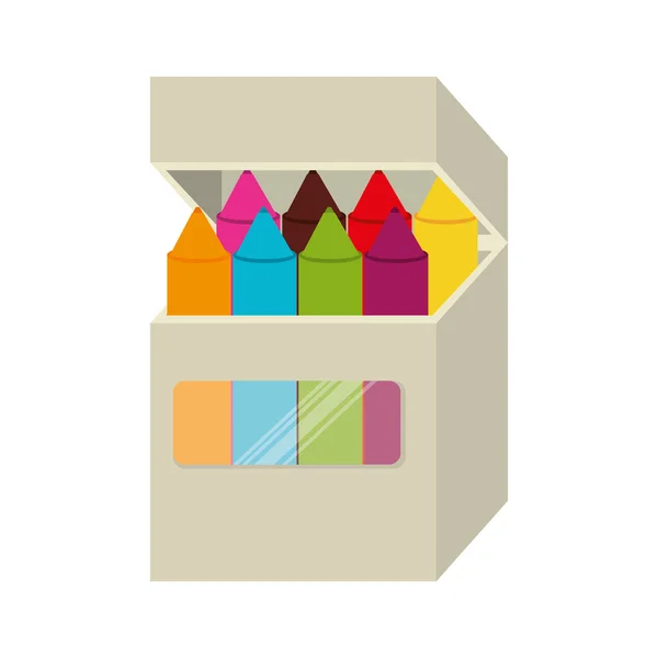 Crayones caja escuela de color aislado — Vector de stock