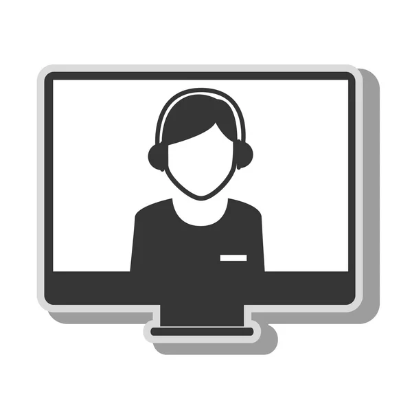 Scherm computer silhouet callcenter geïsoleerd — Stockvector