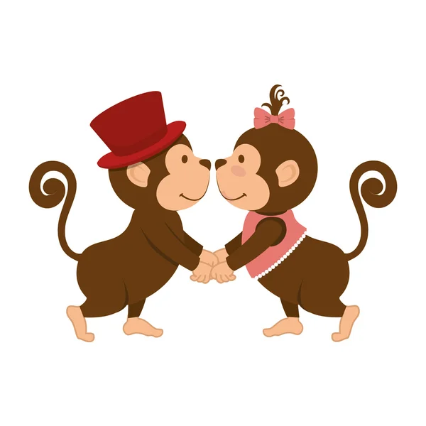 Macaco casal amor animal desenhos animados — Vetor de Stock