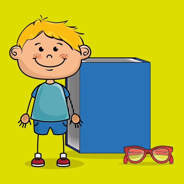 Student chłopiec książki okulary studium — Wektor stockowy
