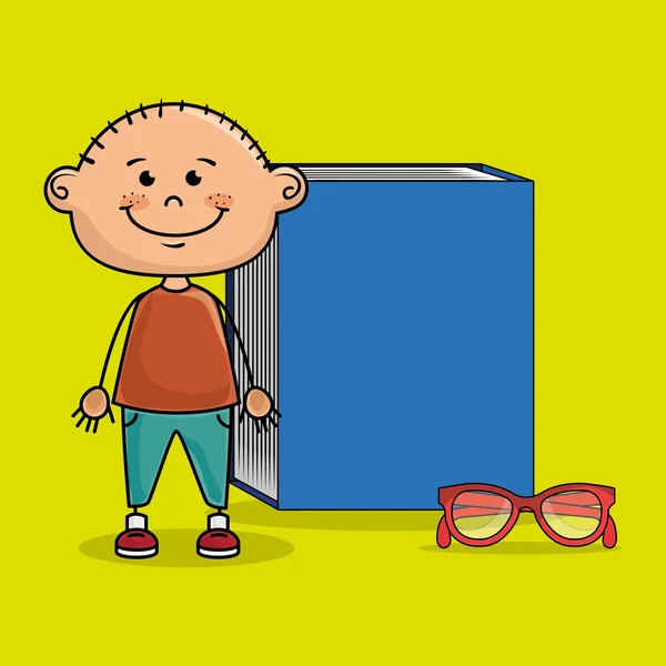Student Junge Buch Brille Studie — Stockvektor