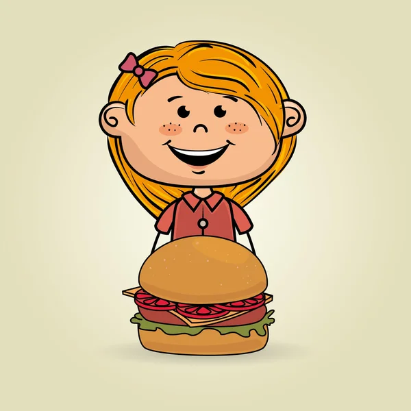 Jídlo hamburger Girl — Stockový vektor