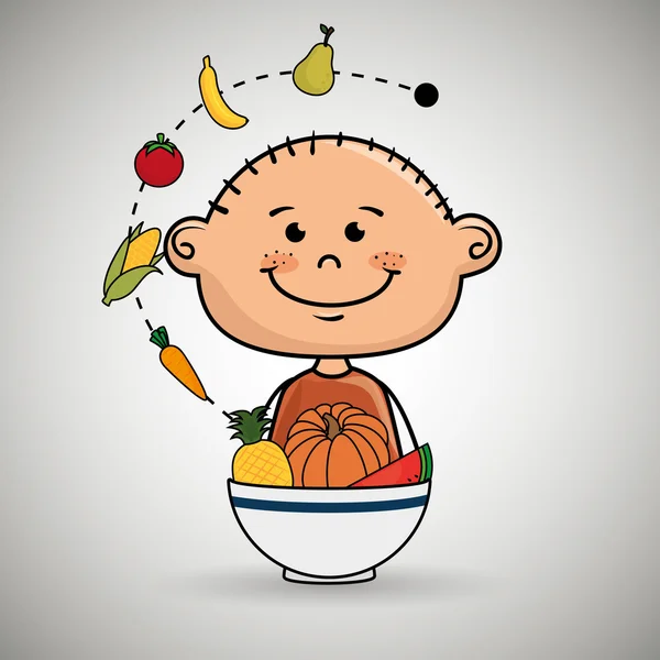 Garçon assiette fruits légumes — Image vectorielle