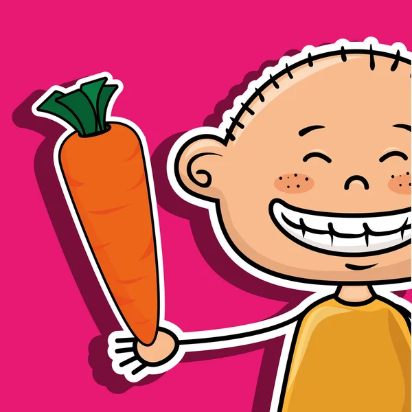 Pojke grönsaker gaffel morot — Stock vektor