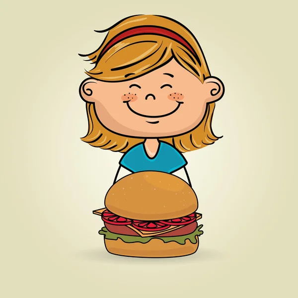 Fille burger nourriture — Image vectorielle