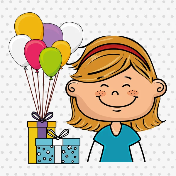 Dívka balónky dary strana — Stockový vektor