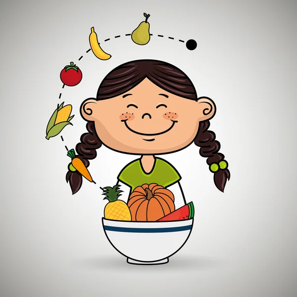 Dziewczyna talerz owoców warzyw — Wektor stockowy