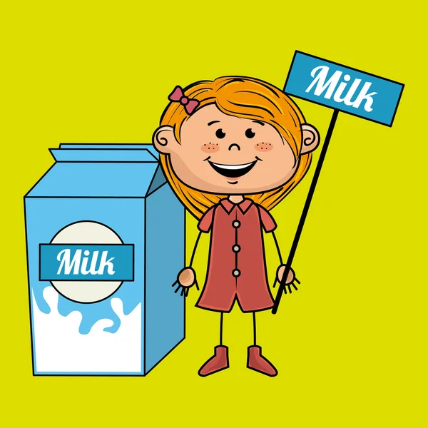 女孩牛奶盒喝饮料 — 图库矢量图片