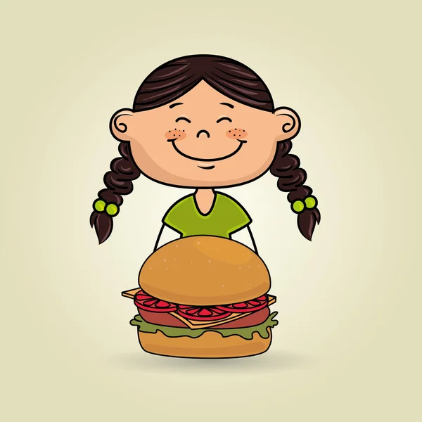 女孩汉堡食物 — 图库矢量图片#