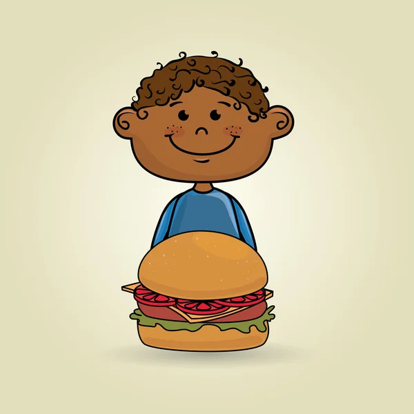 Ragazzo hamburger cibo — Vettoriale Stock