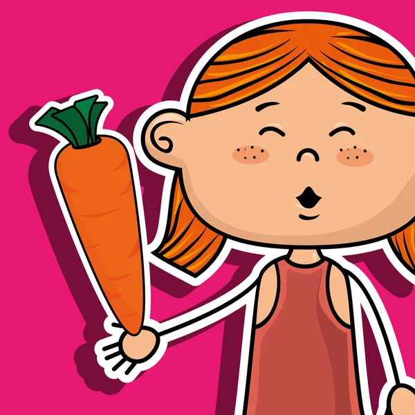 Dívka zeleninu vidličkou mrkev — Stockový vektor