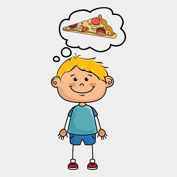 Garçon pizza nourriture parler — Image vectorielle