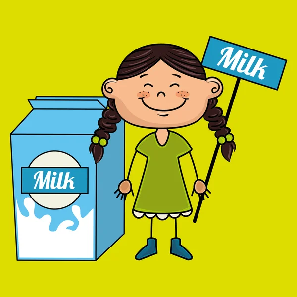 女孩牛奶盒喝饮料 — 图库矢量图片