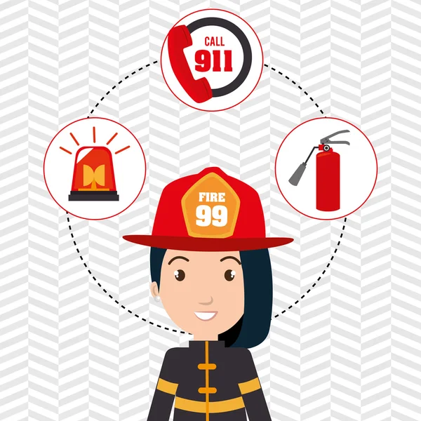 Woman firefighter extinguisher — Stock Vector