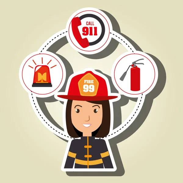 Woman firefighter extinguisher — Stock Vector