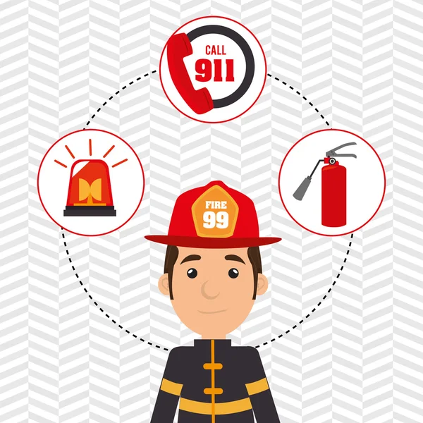 Man firefighter extinguisher — Stock Vector