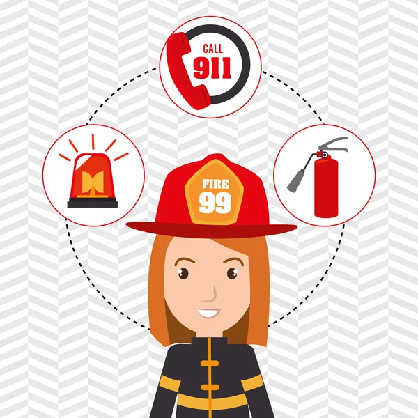 Mujer extintor de bomberos — Vector de stock