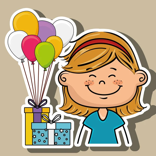 Chica globos regalos fiesta — Vector de stock