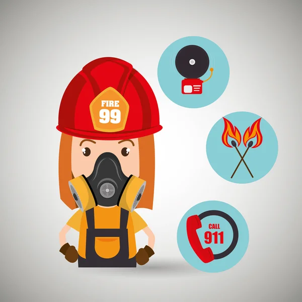 Femme pompier appel 911 alarme — Image vectorielle