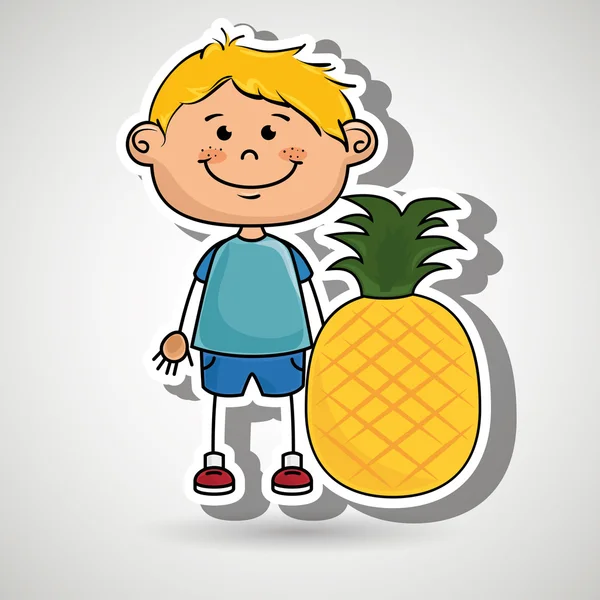 Niño fruta dibujos animados alimentos — Archivo Imágenes Vectoriales