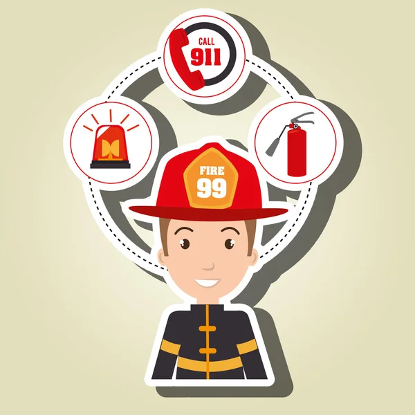 Man firefighter extinguisher — Stock Vector