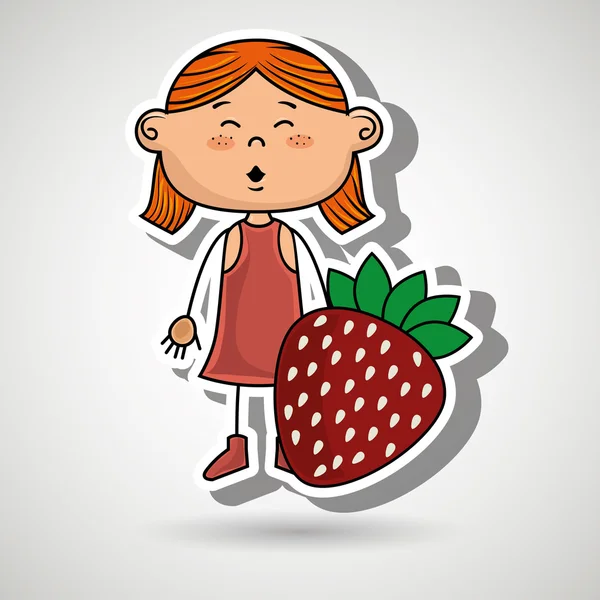 Fille dessin animé fruit nourriture — Image vectorielle