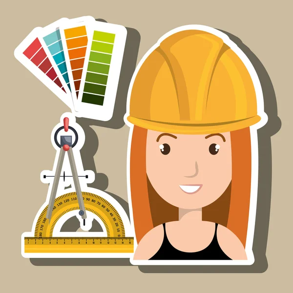 Architect woman tools icons — Stock Vector