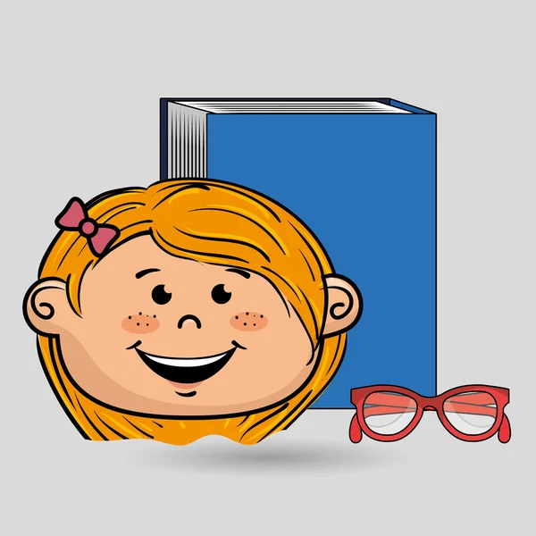 Estudiante chica libro gafas estudio — Vector de stock